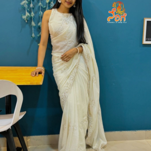 White Crushed Fancy Saree