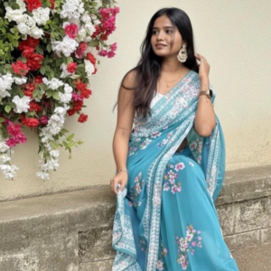 Teal Blue Fancy Saree