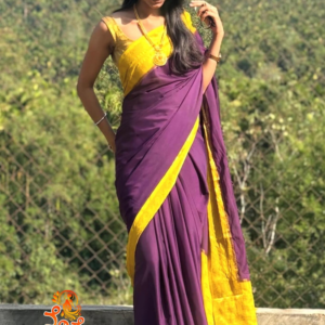 Purple & Yellow Mysore Crepe Silk Saree