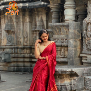 Classic Red Traditional Silk Saree with Temple Border
