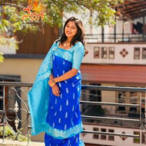 Royal Blue Banarasi Tissue Silk Saree with Aqua Border