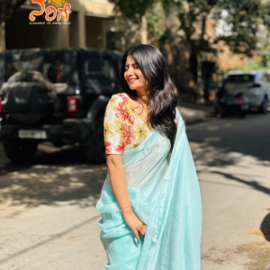 Light Blue Satin Saree