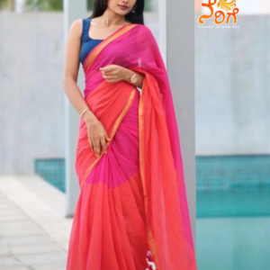 Pink & Orange Khadi Cotton Saree