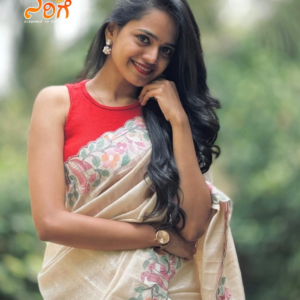 Cream Pure Tussar Silk Saree