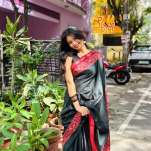 Black Saree with Red Heritage Border